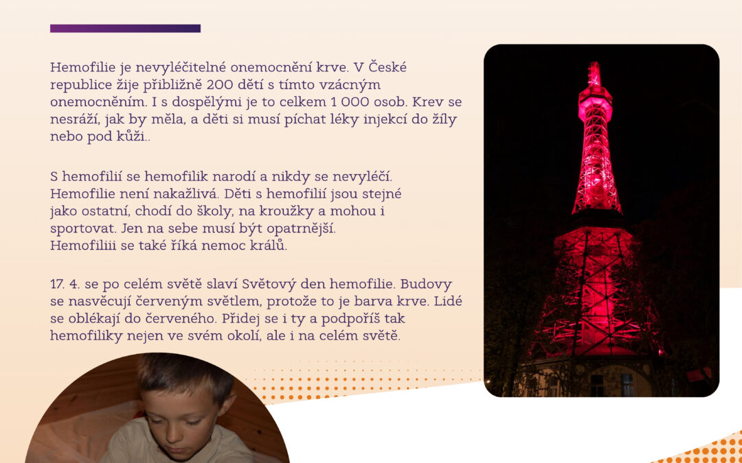 Světový den hemofilie letáčky a seznam nasvěcovaných budov v ČR